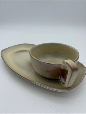 Frankoma GP Sandwich Tray & Soup Mug 4SC Desert Gold 11 3/4” x 7”